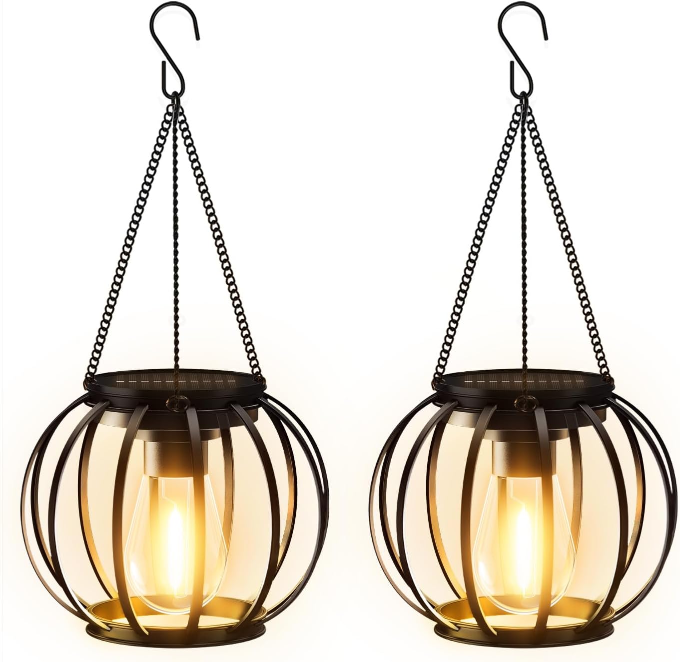 BUCASA Solar Lights Outdoor Garden, 2 Pack Metal Solar Lanterns Outdoor with Cha...