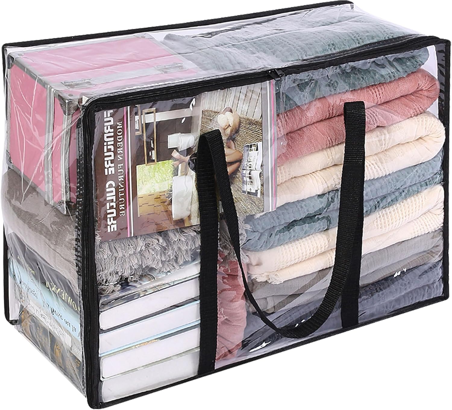 Vieshful 1 Pack Clear Storage Bags 40L Clothes Storage Bags with Zips Underbed S...