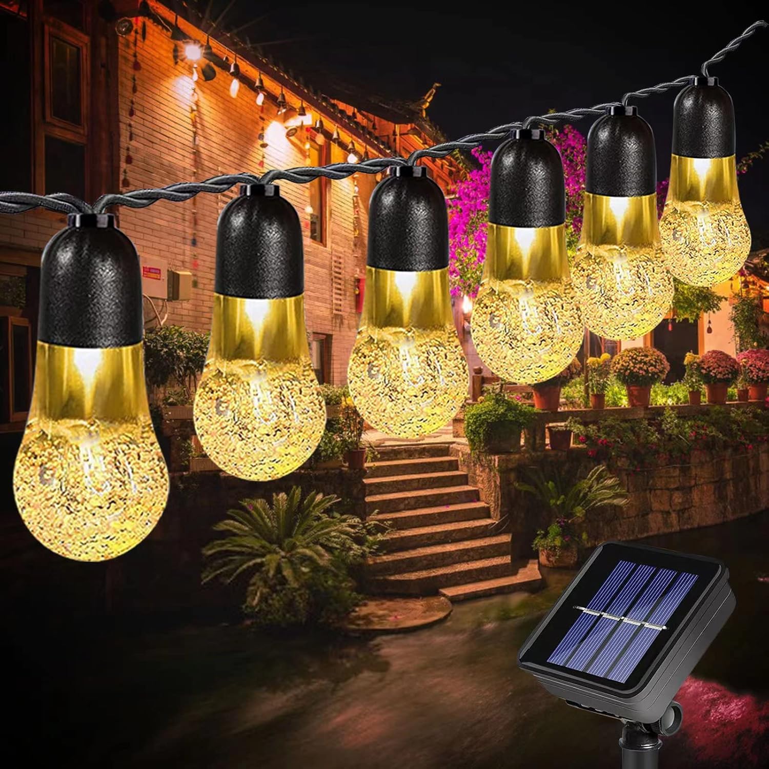 BIUYO Solar Garden Lights Outdoor 26FT 30LED Solar String Lights 8 Modes Waterpr...