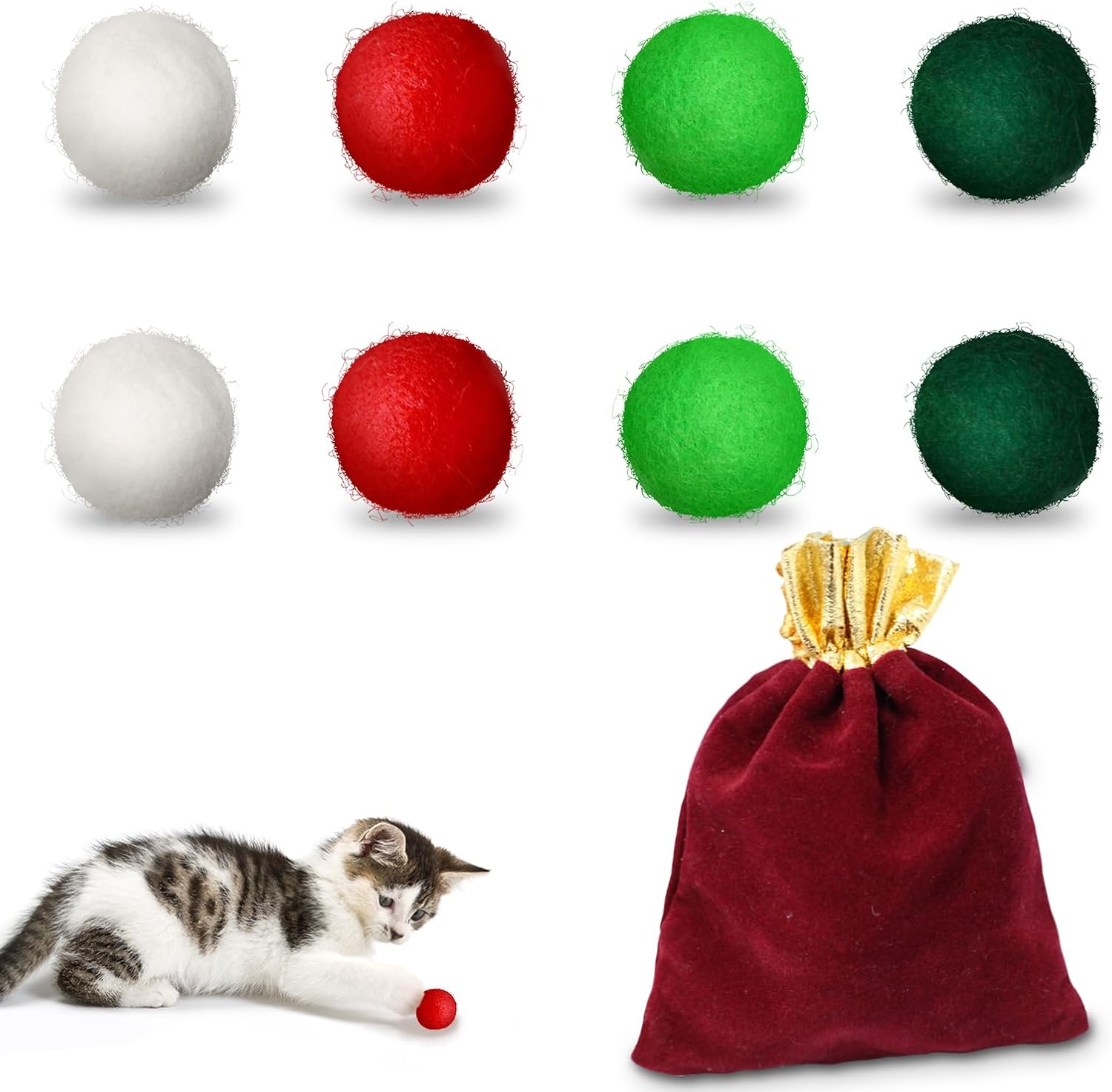 ROSAUI Cat Toys 8 Wool Felt Ball Cat Toys with Storage Bag - Cat Gift for Your F...