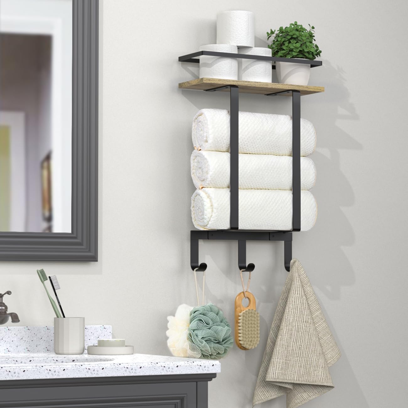 Luxspire Towel Racks Wall Mounted for Bathroom, Towel Holder Wall Mounted with W...