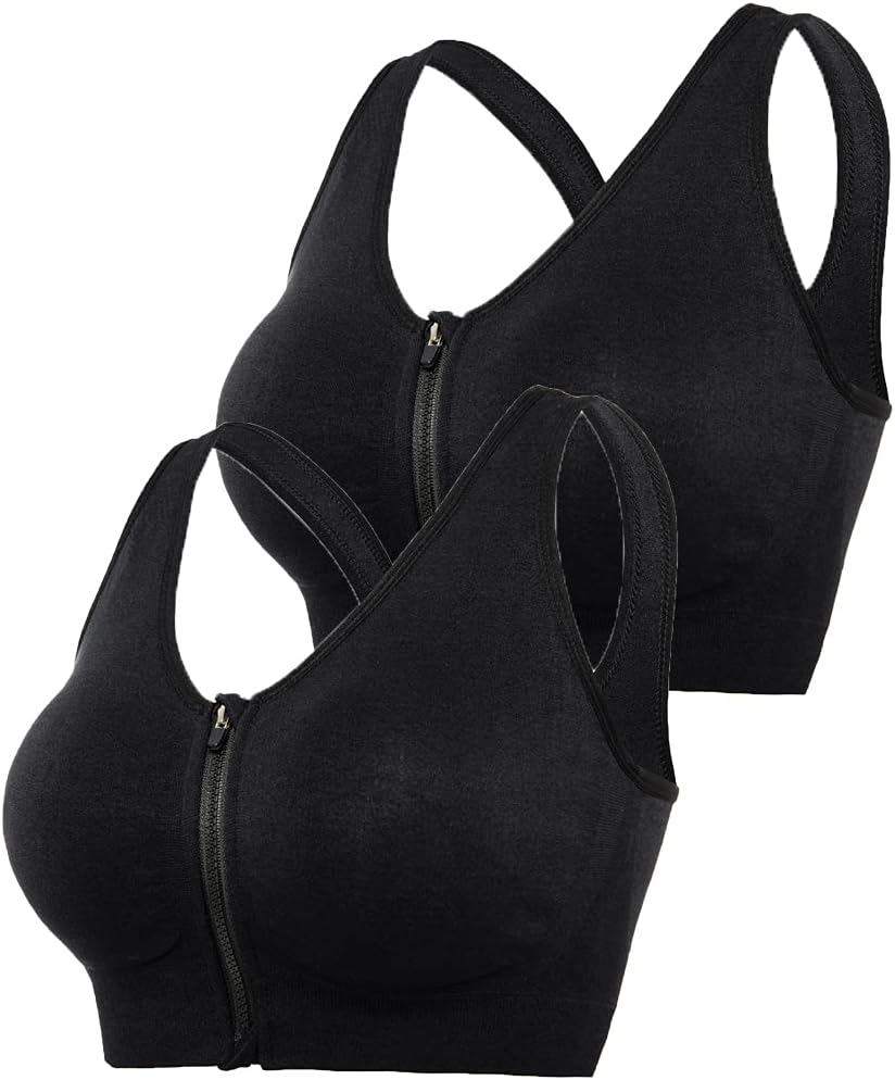 DODOING Zip Front Sports Bra Post Surgery Bra Yoga Bra Workout Fitness Activewea...
