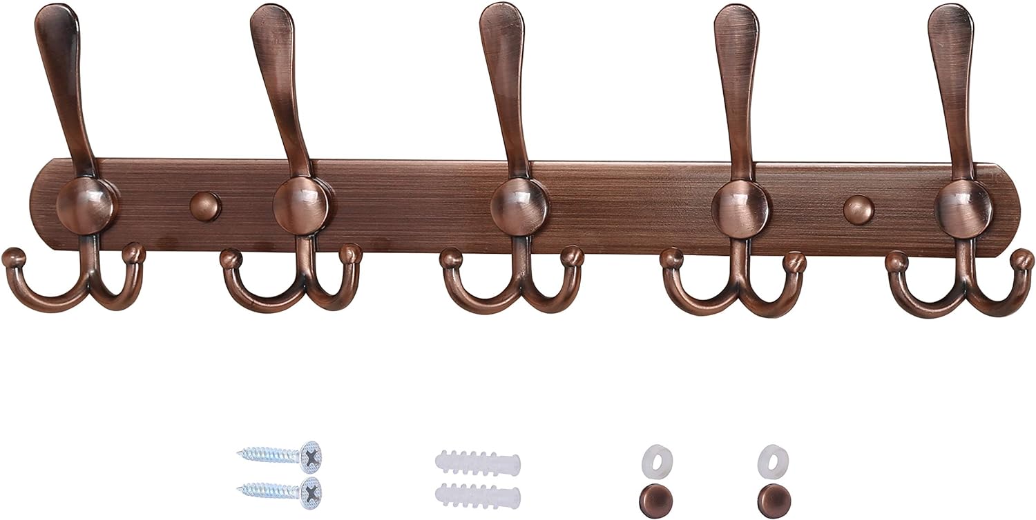 Dseap Wall Mounted Coat Rack - 5 Tri Hooks, Heavy Duty, Stainless Steel, Metal C...