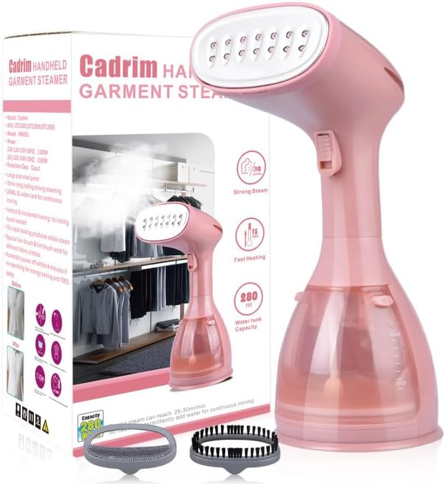 Cadrim Clothes Steamer, Handheld Garment Steamer 1500W 280ml Travel Steam Vertic...