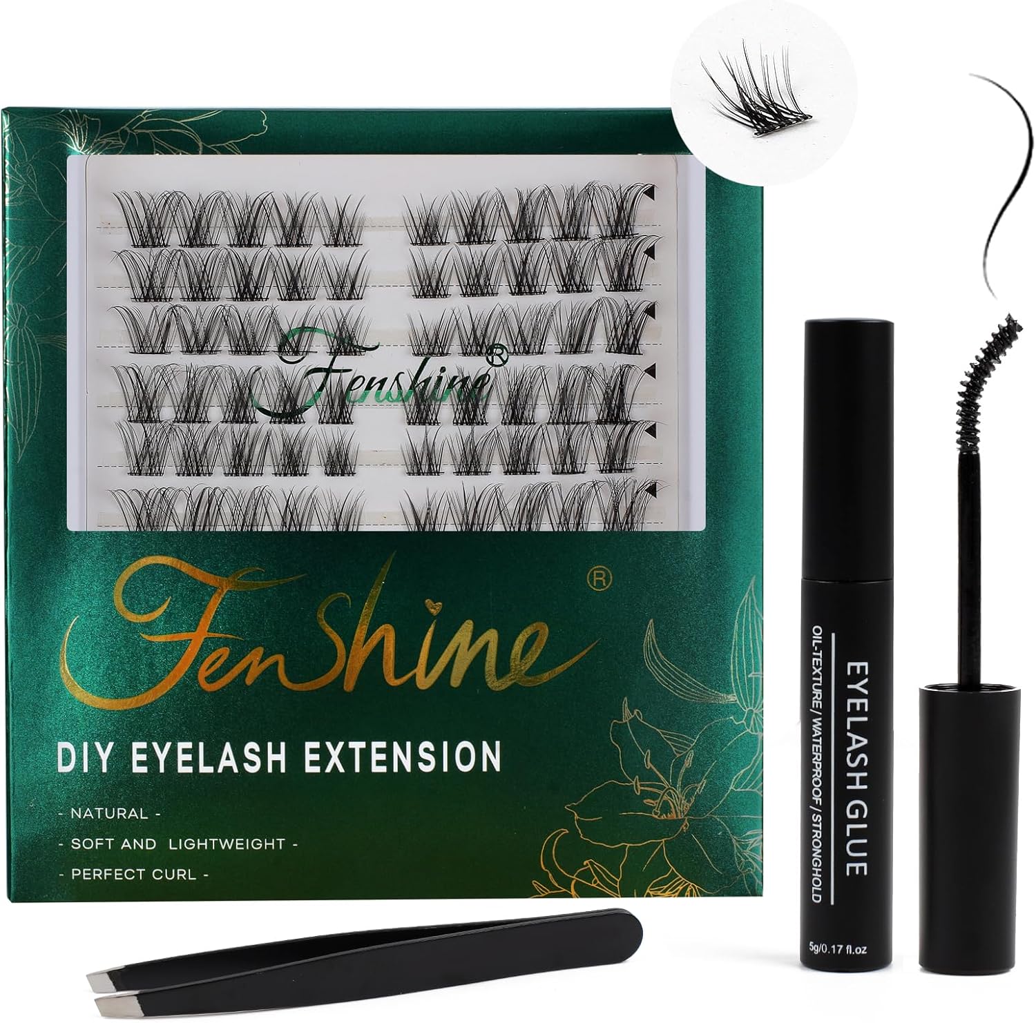 Fenshine Cluster Lashes Individual Lashes Wide Stem C/D Curl 9-15mm Length DIY E...