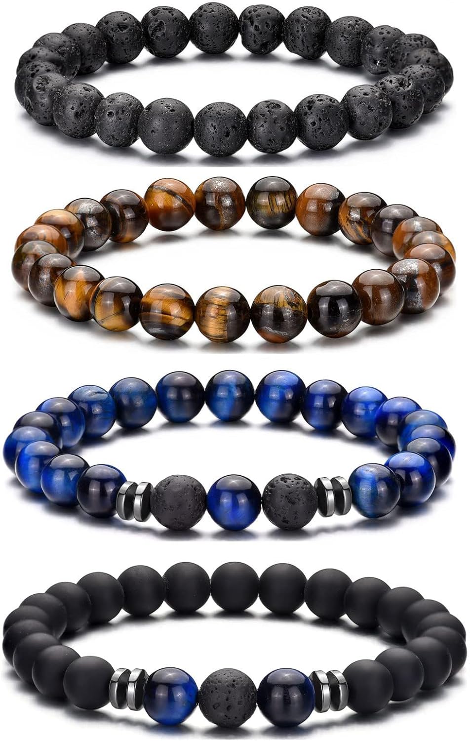 Hipwope 3-4Pcs Men Beaded Bracelet Set - Elastic 8mm Beaded Tigers Eye Bracelets...