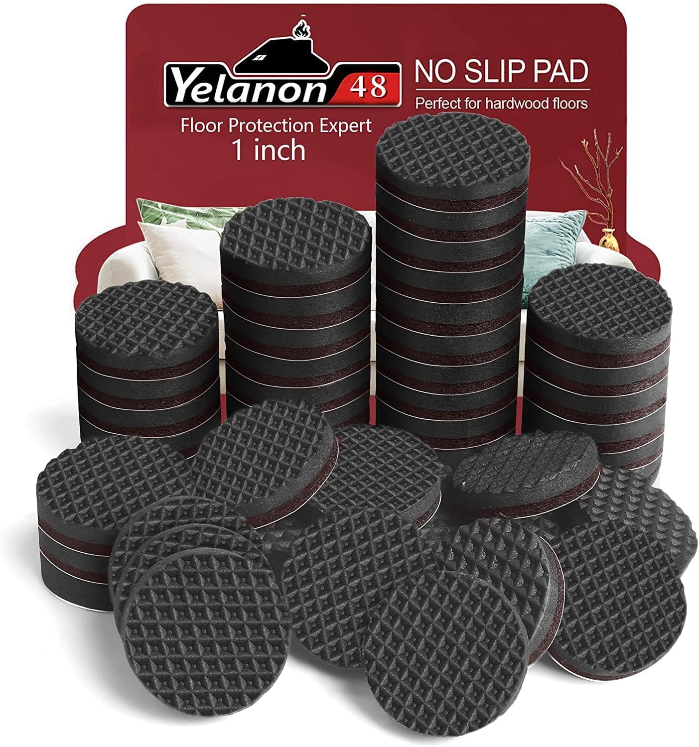 Yelanon Non Slip Furniture Pads -48 pcs 25mm Furniture Grippers,Self Adhesive Ru...