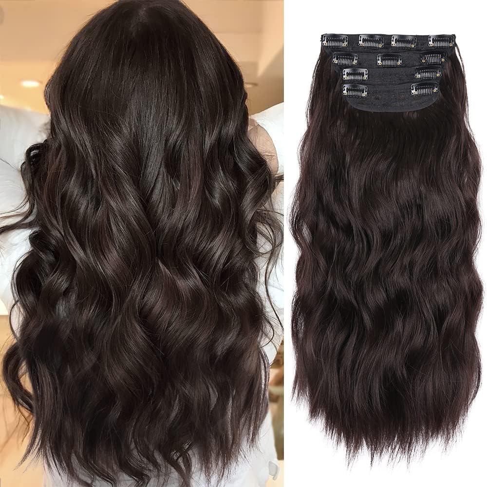 20 Inches Dark Brown Hair Extensions clip in, 4Pcs Synthetic Clip in Hair Extens...
