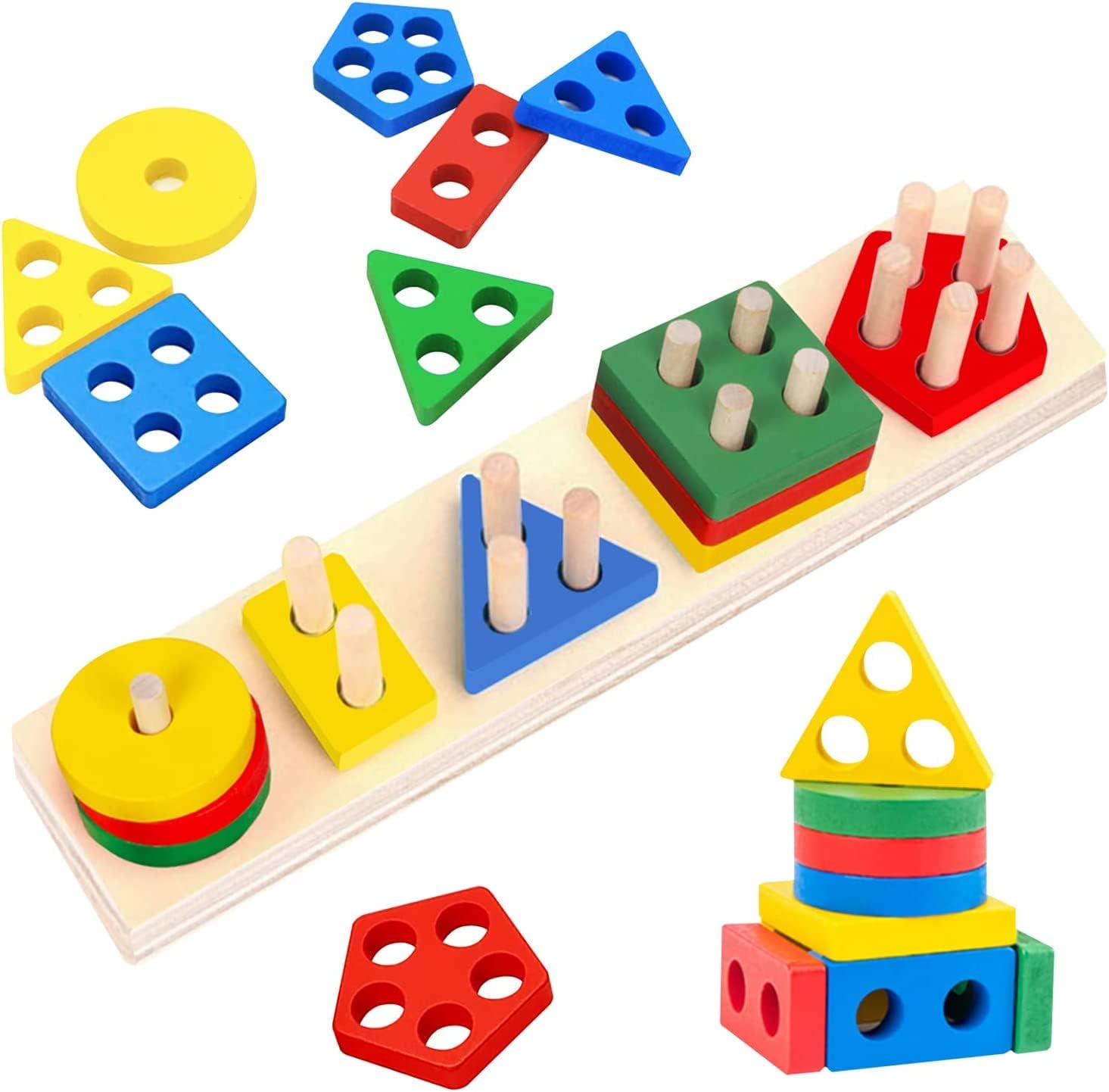 Montessori Toys for 1 2 3 Years Old Boys Wooden Sorting Stacking Toys Age 6 12 M...