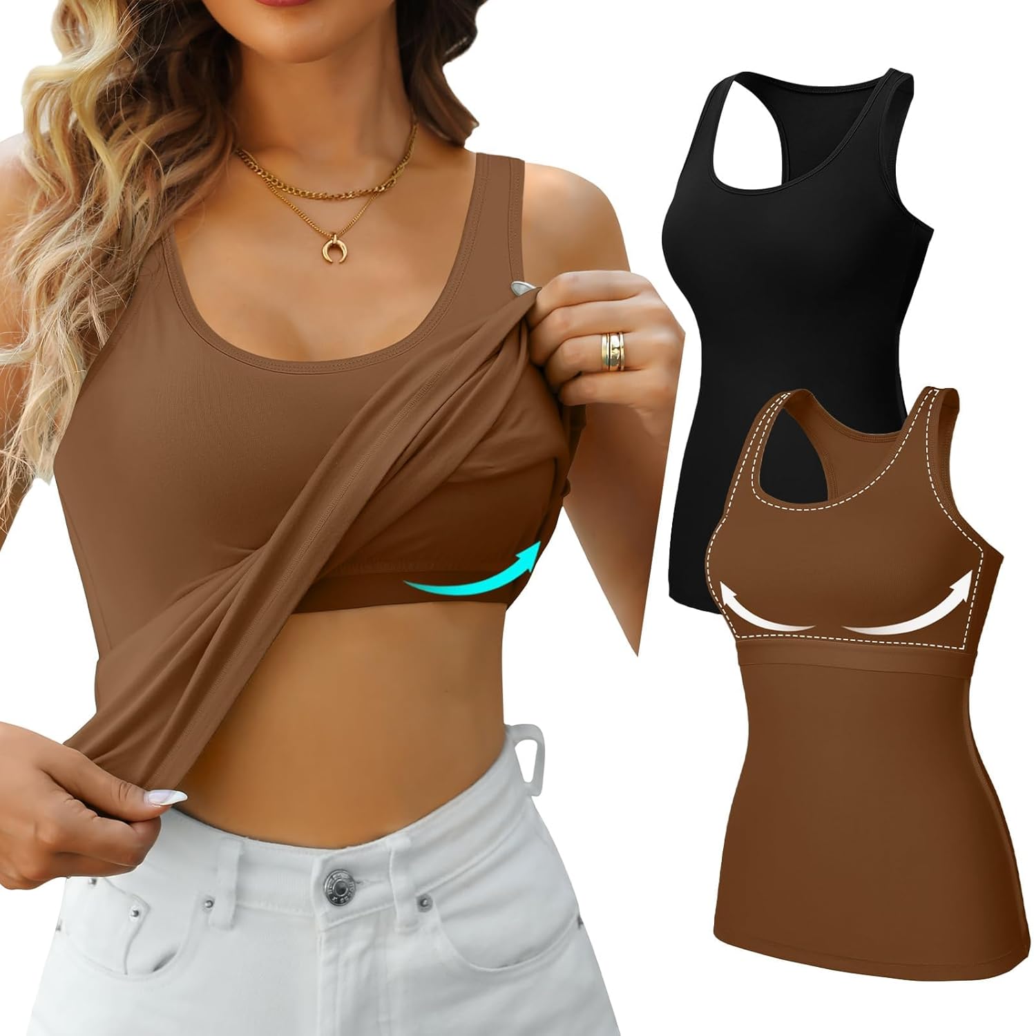 V FOR CITY Womens Shelf Bra Tank Tops Racerback Workout Tops Yoga Shirt Cotton S...