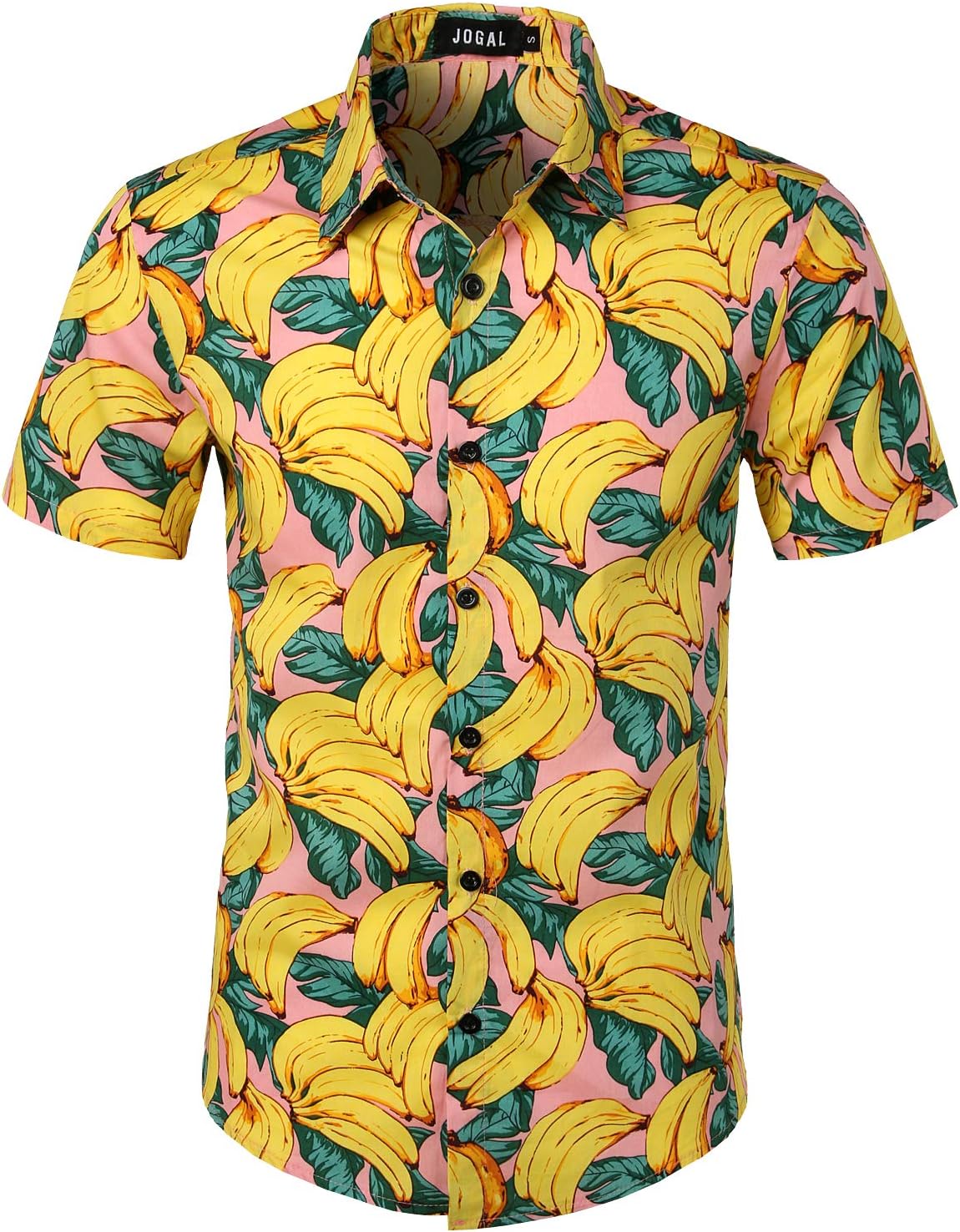 JOGAL Men's Flower Casual Button Down Short Sleeve Hawaiian Beach Shirt S Pink B...