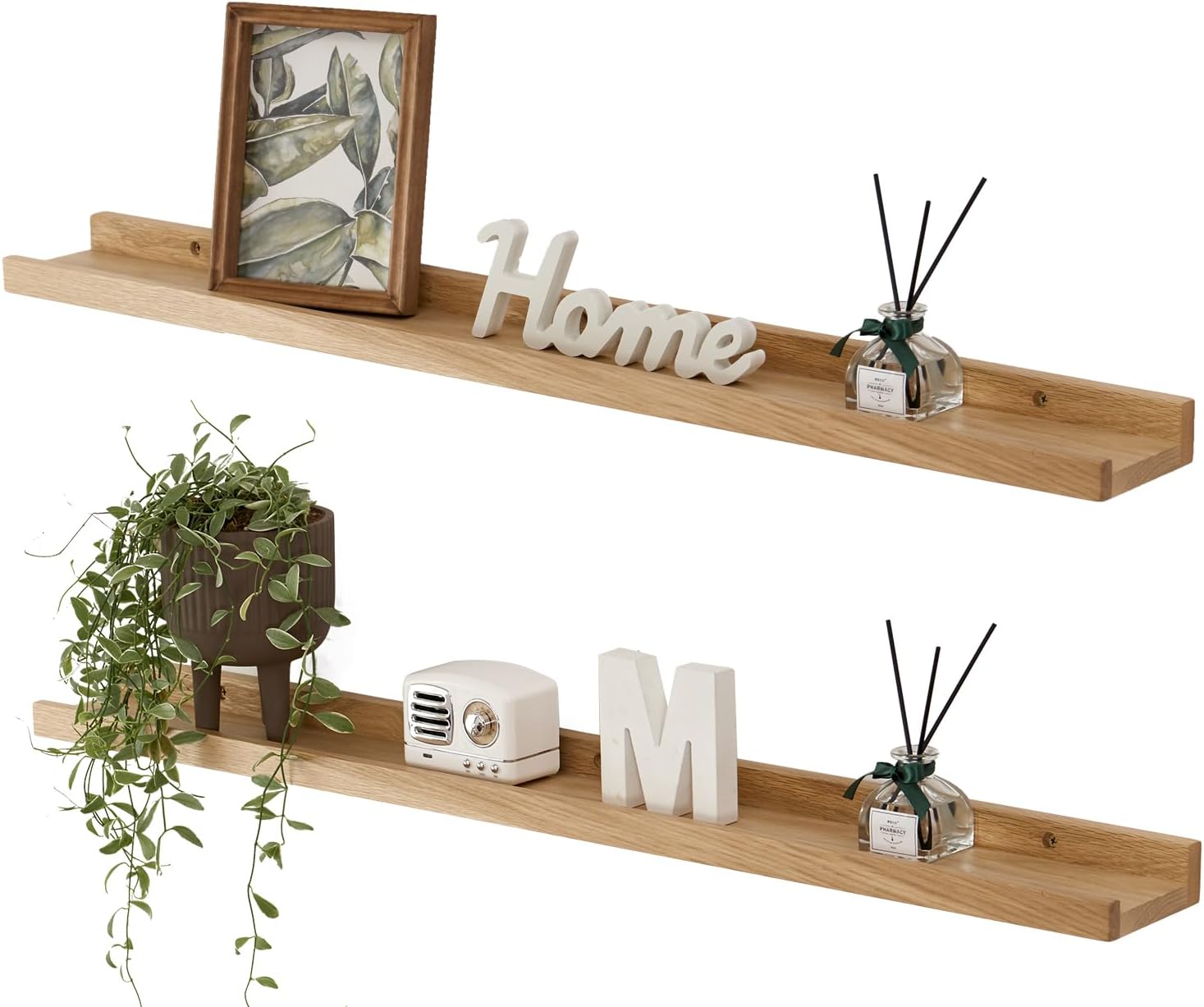 Gieanoo Floating Shelves, 60cm Solid Oak Wood Rustic Wall Shelves Set of 2 Wall...