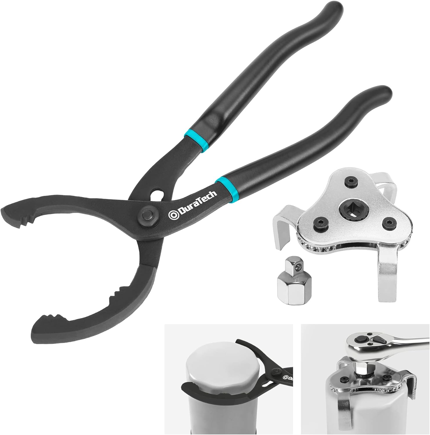 DURATECH 12" Adjustable Oil Filter Pliers, 2-Piece Universal Adjustable Oil Filt...