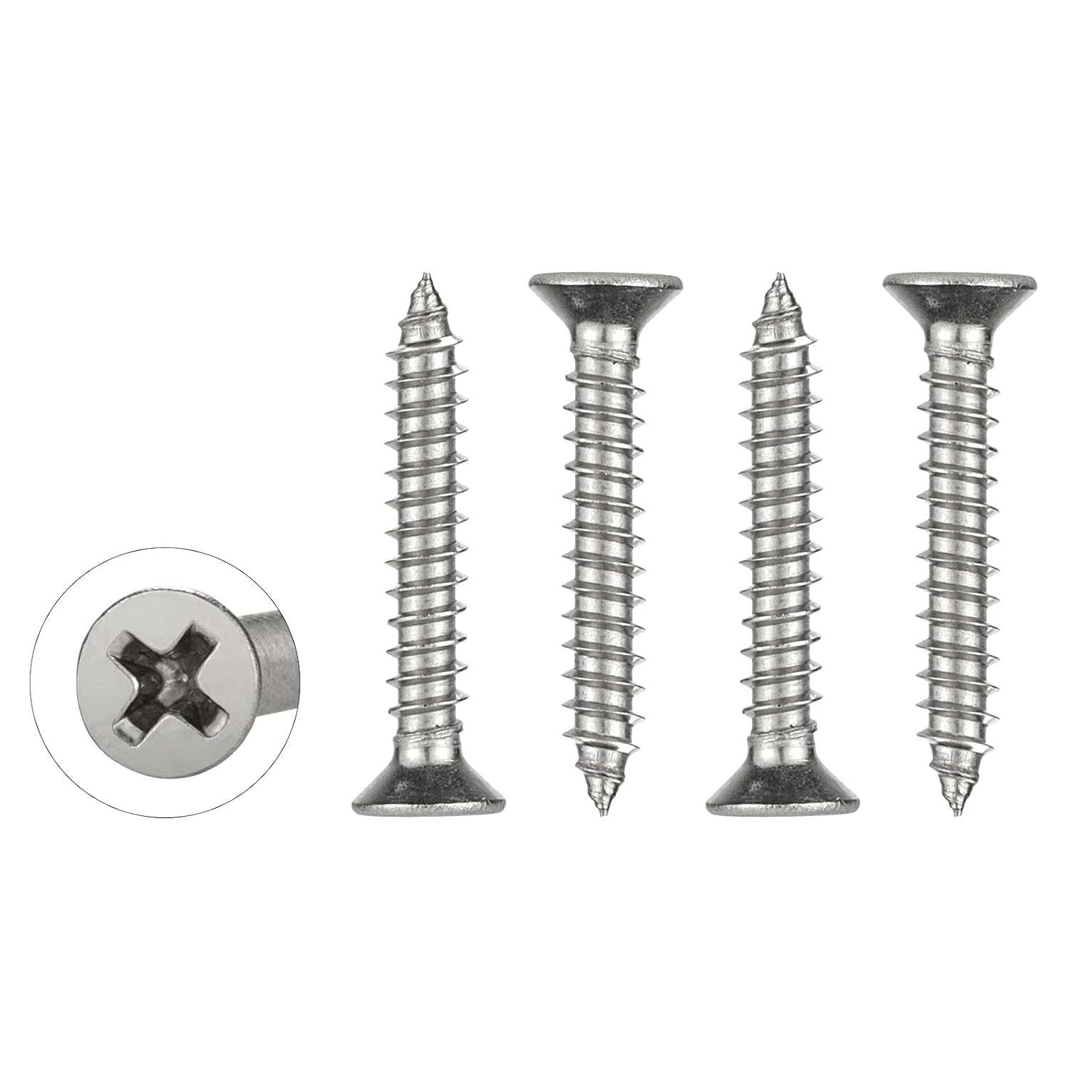 WELLOCKS Screws Set 50PCS 304 Stainless Steel, M4 x 25mm Self Tapping Screws Ass...