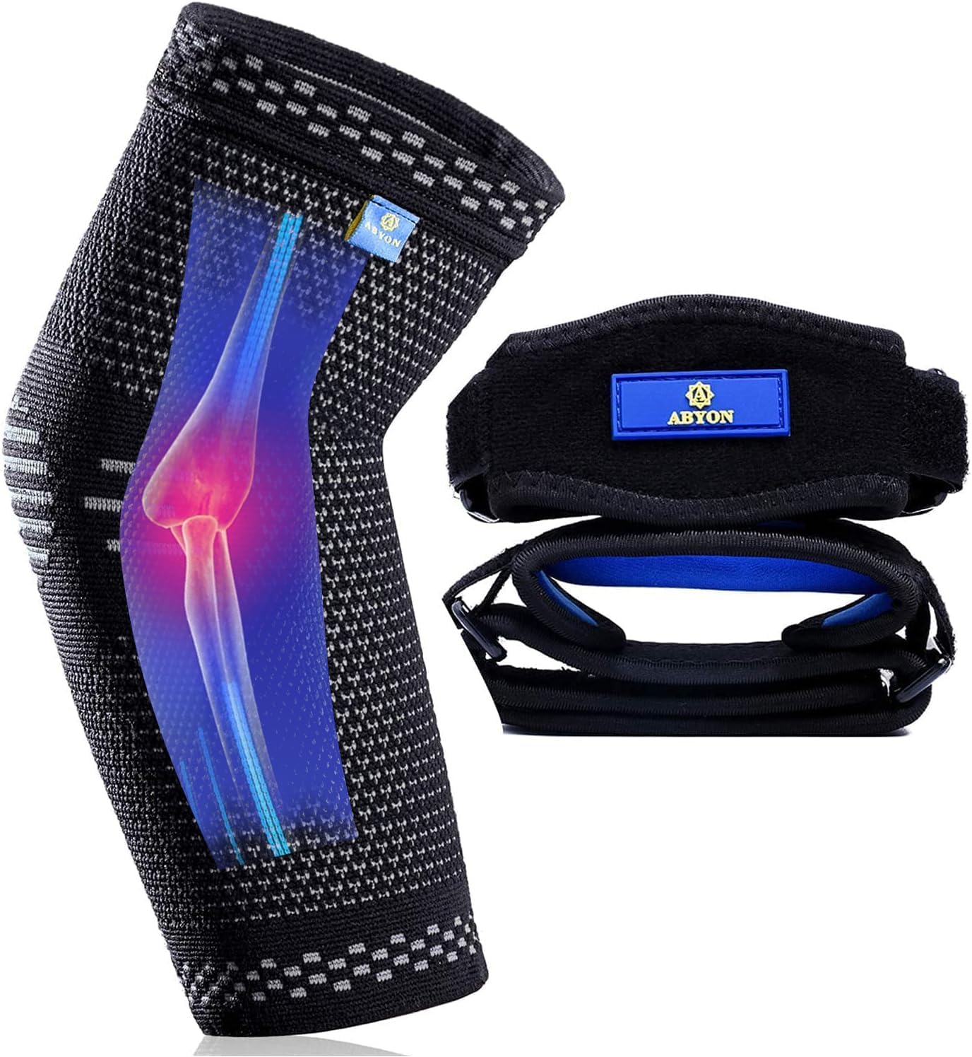 ABYON Elbow Support for Men Women, Elbow Compression Sleeve (1 Piece) + Tennis E...