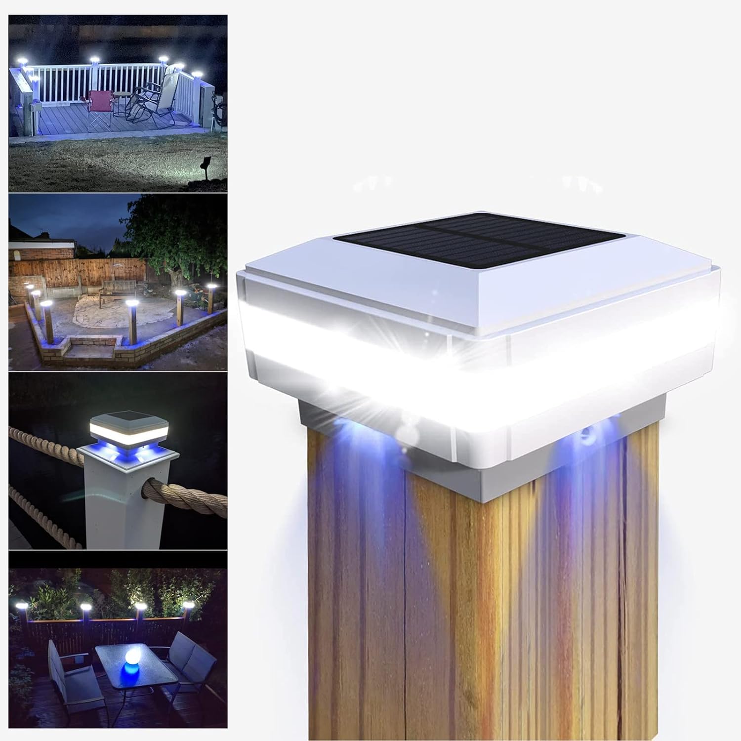 GEYUEYA Home Solar LED Post Lights Outdoor Garden IP65 Waterproof Square White L...