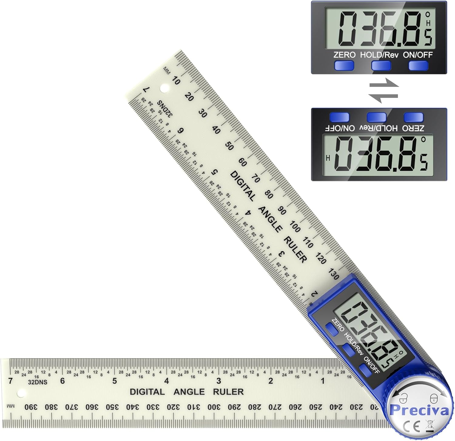 Preciva Digital Angle Finder Tool, 400mm Length Angle Ruler Protractor, LCD Digi...