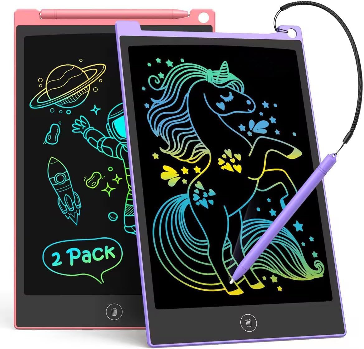TECJOE 2 Pack LCD Writing Tablet, 10 Inch Colorful Doodle Board for Kids, Electr...