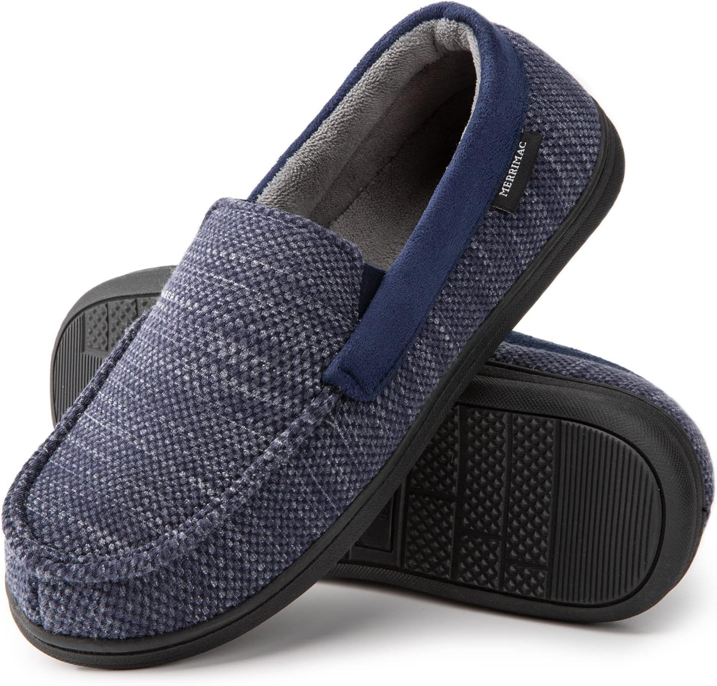 MERRIMAC Men's Breathable Moccasin Slippers with Removable Insole 8 UK Navy Blue