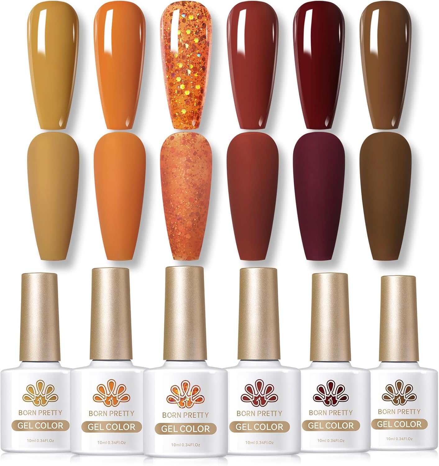 BORN PRETTY Brown Gel Nail Polish 6 Colors Glitter Gel Polish U V Nail Gel Gifts...