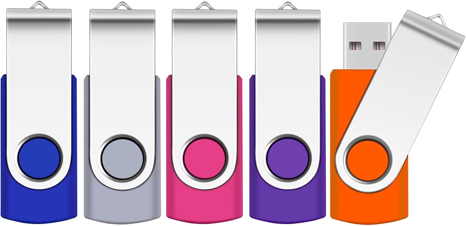 16GB Memory Stick 5 Pack,SRVR Flash Drive USB 2.0 Swivel Thumb Drives Data Stora...