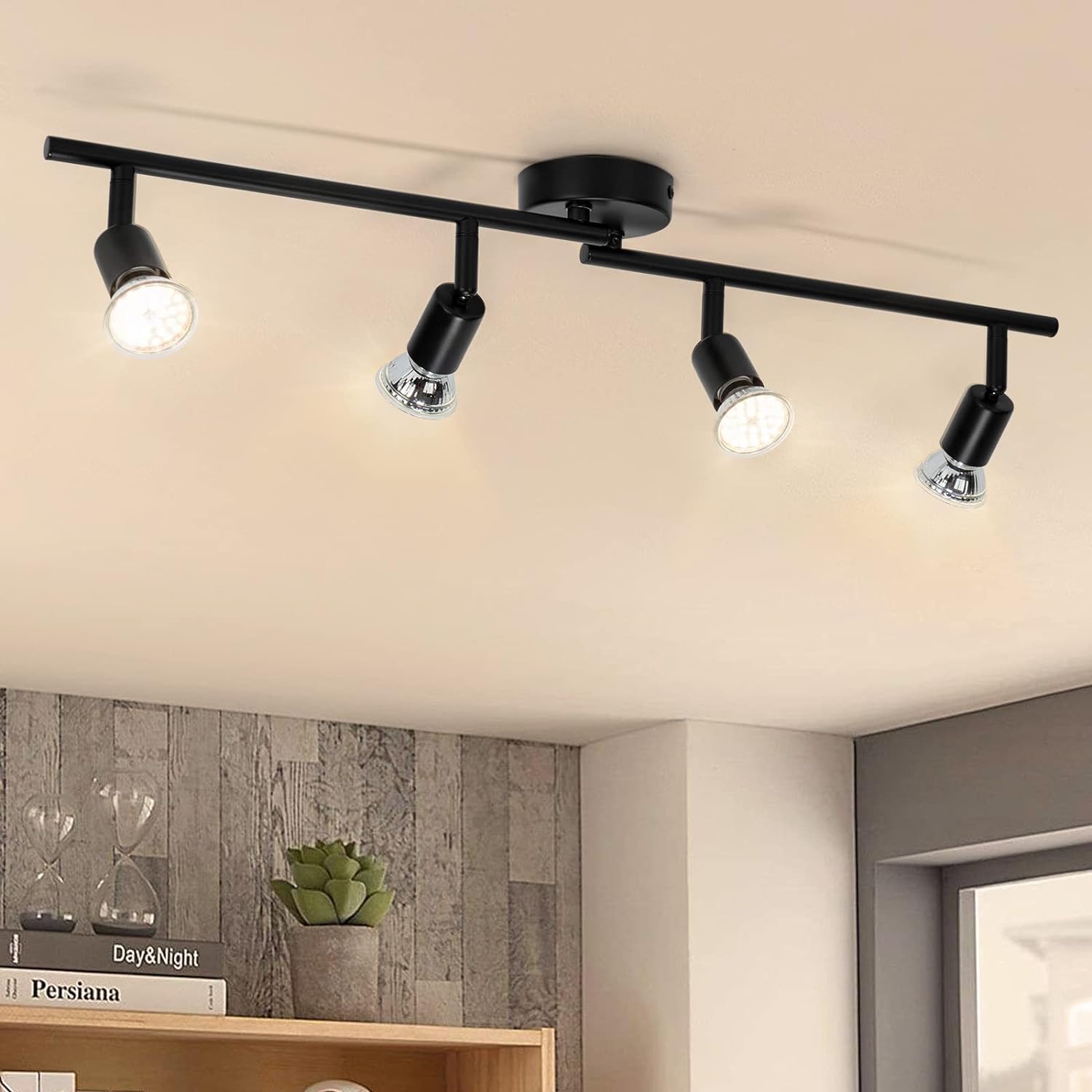 wowatt 4 Way Ceiling Spotlights, Black Ceiling Light Rotatable Including 4 x 5W...