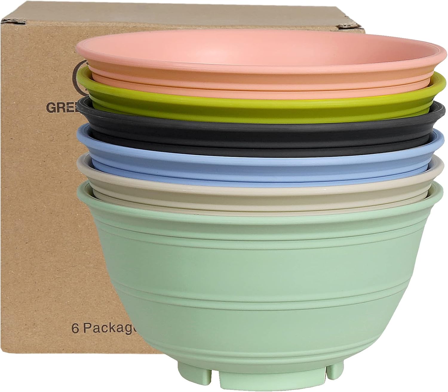 Greentainer Unbreakable Large Pasta Bowls - 6 Pcs Lightweight Picnic Tableware f...