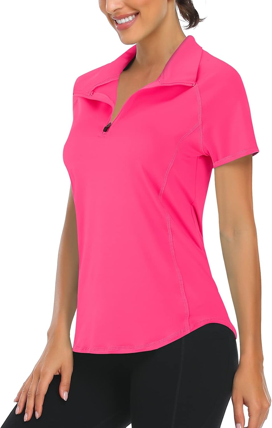 Syphiby Gym Top Women Short Sleeve Polo Shirts 1/4 Zip Up Moisture Wicking Golf...