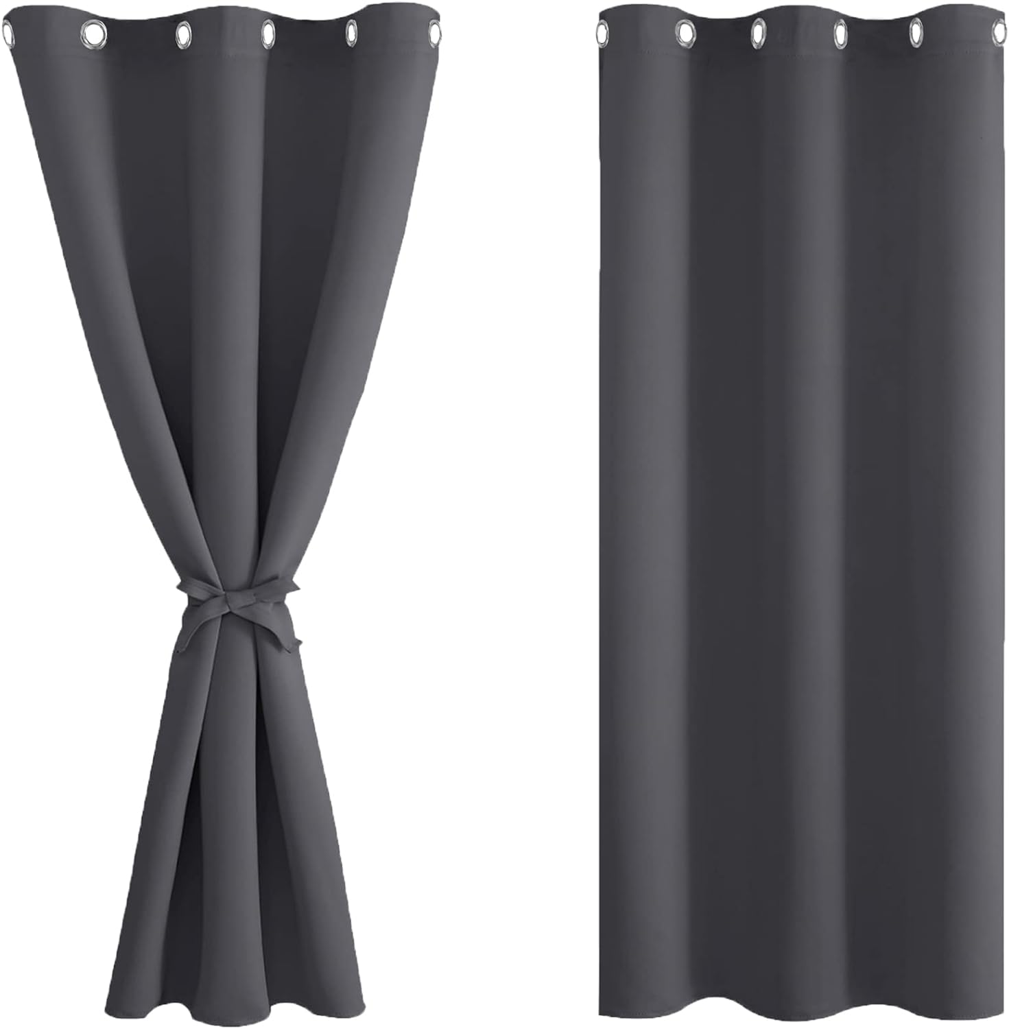 DWCN Dark Grey Blackout Curtains with Tiebacks for Bedroom Thermal Insulated Sol...