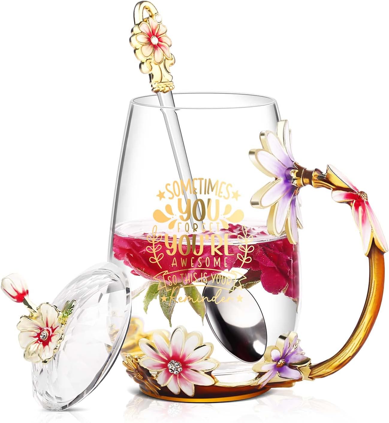 Luka Tech Flower Glass Mug Tea Cup Unique Gift Idea for Birthday Mothers Day Chr...