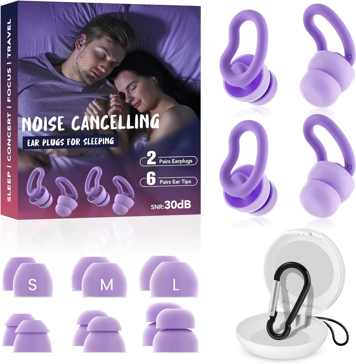 Ear Plugs for Sleep - 2 Pairs Reusable Hearing Protection in Silicone, The Best...