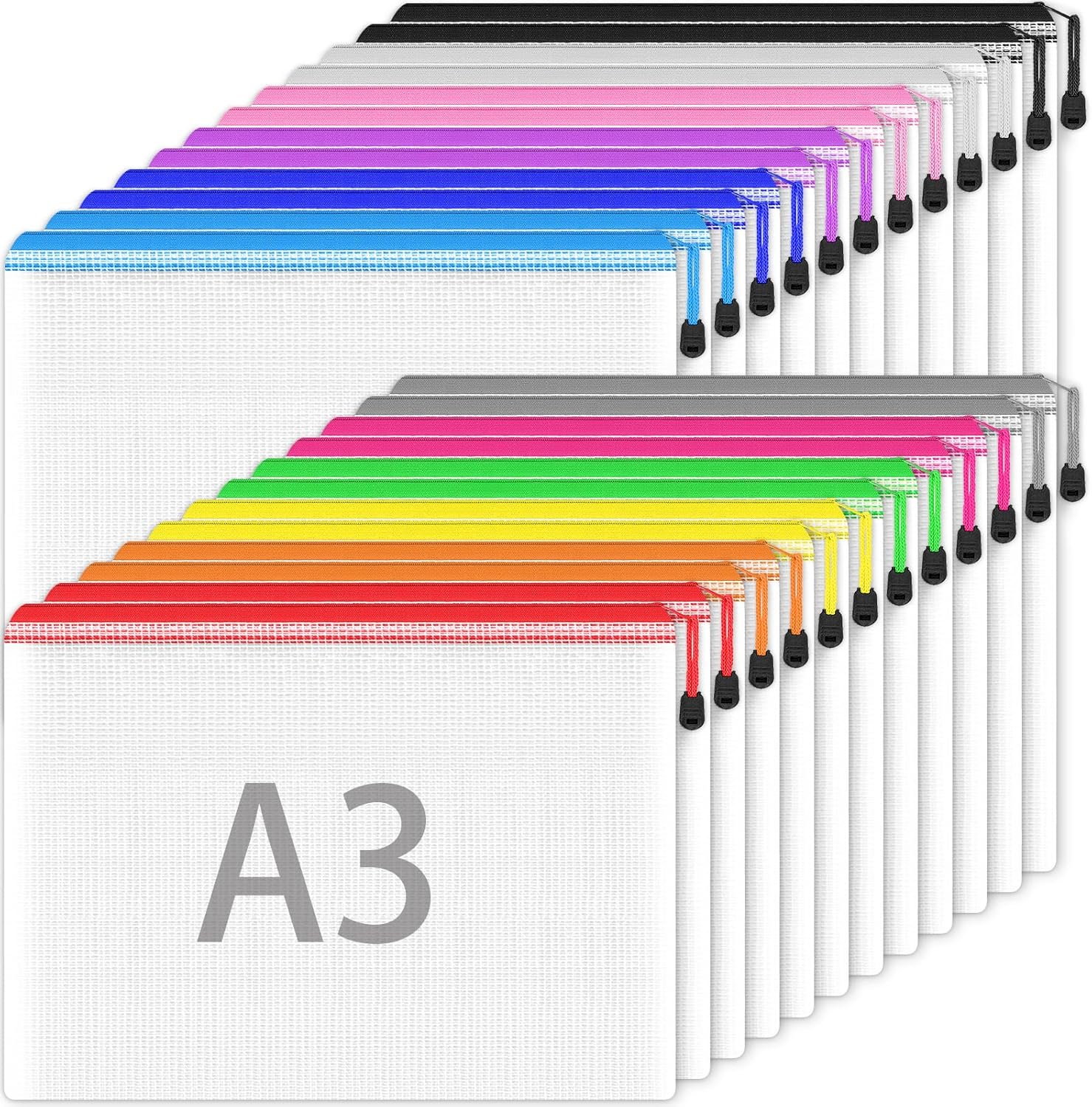 A3 Plastic Zip Wallets - 24PCS A3 Plastic Folders Wallets Document Folder Zip Lo...