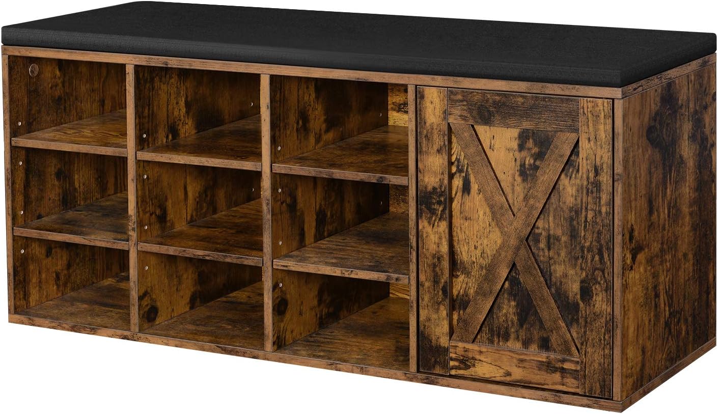 VASAGLE Shoe Bench, Special Storage Bench with Cupboard and 9 Open Compartments,...