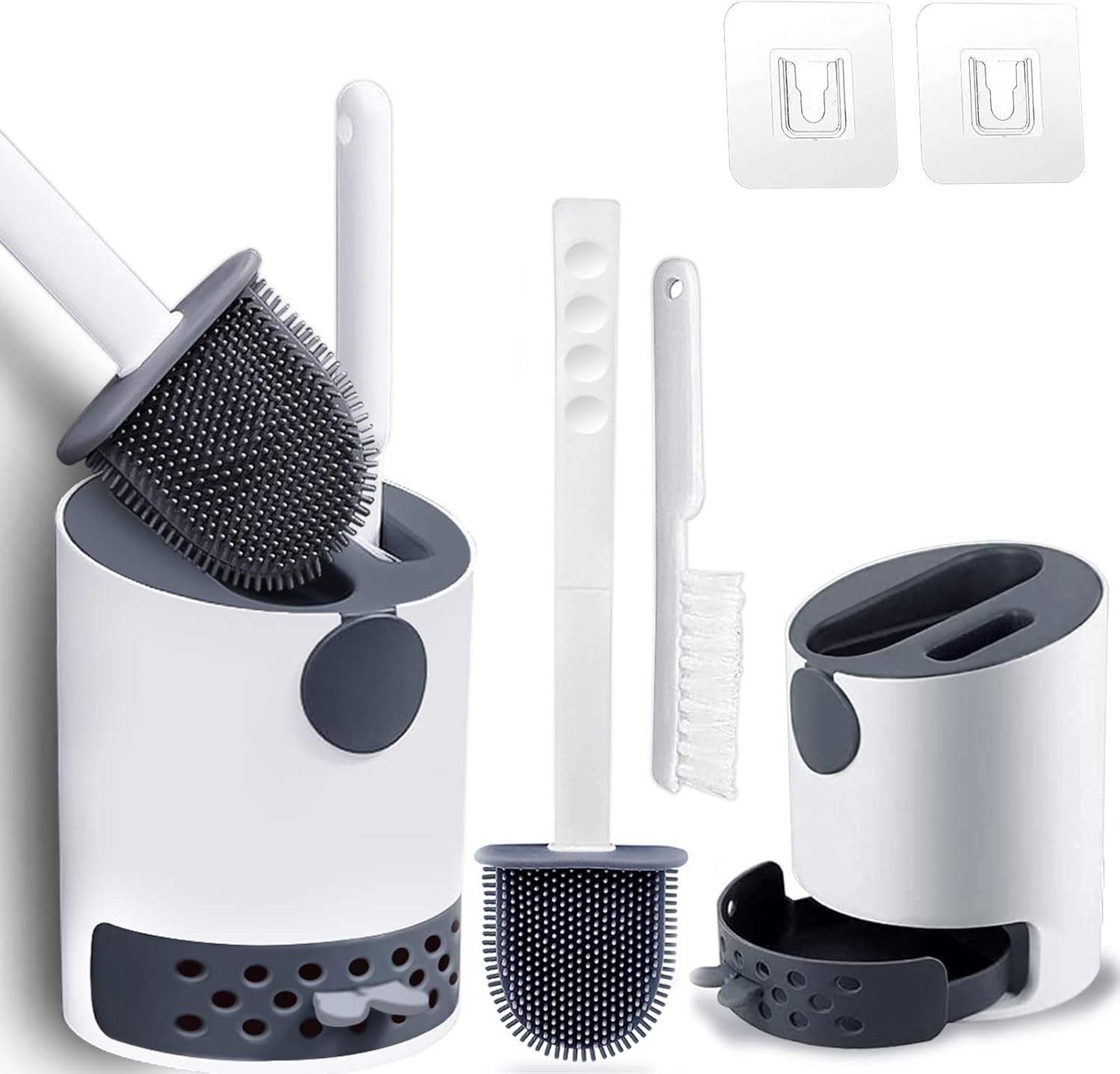 Hulameda [Double-Headed] 2 Pack Toilet Brush and Holder, Non-Slip Handle Soft Fl...