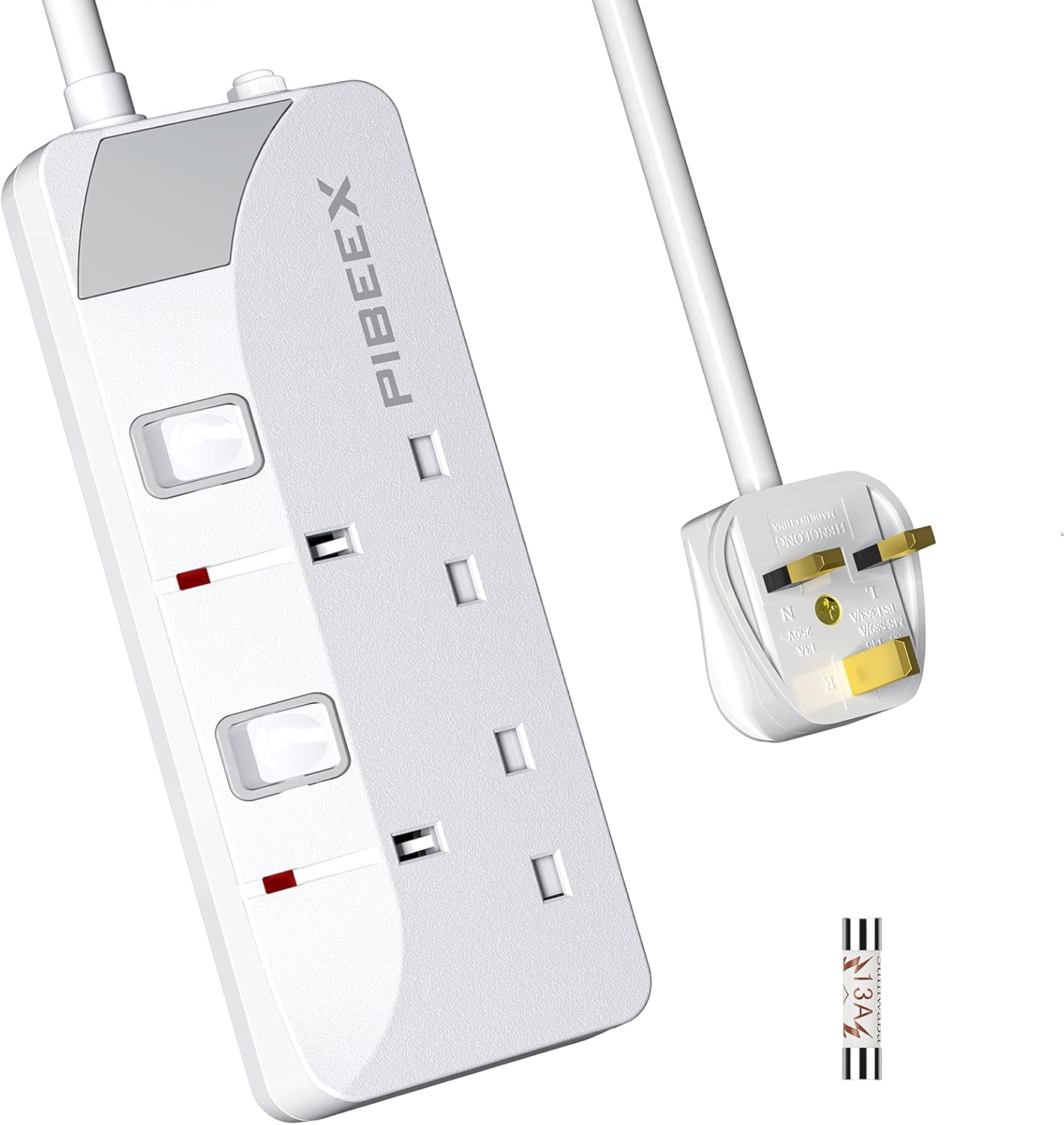 PIBEEX Extension Lead 2 Way Plug Sockets with Individual Switches Wall Mountable...