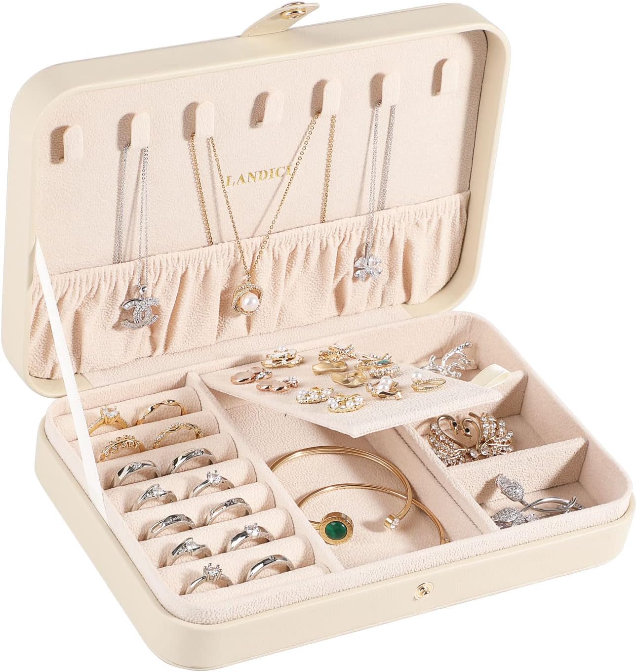 LANDICI Jewellery Box Small Jewellery Organiser for Women Girls, PU Leather Trav...