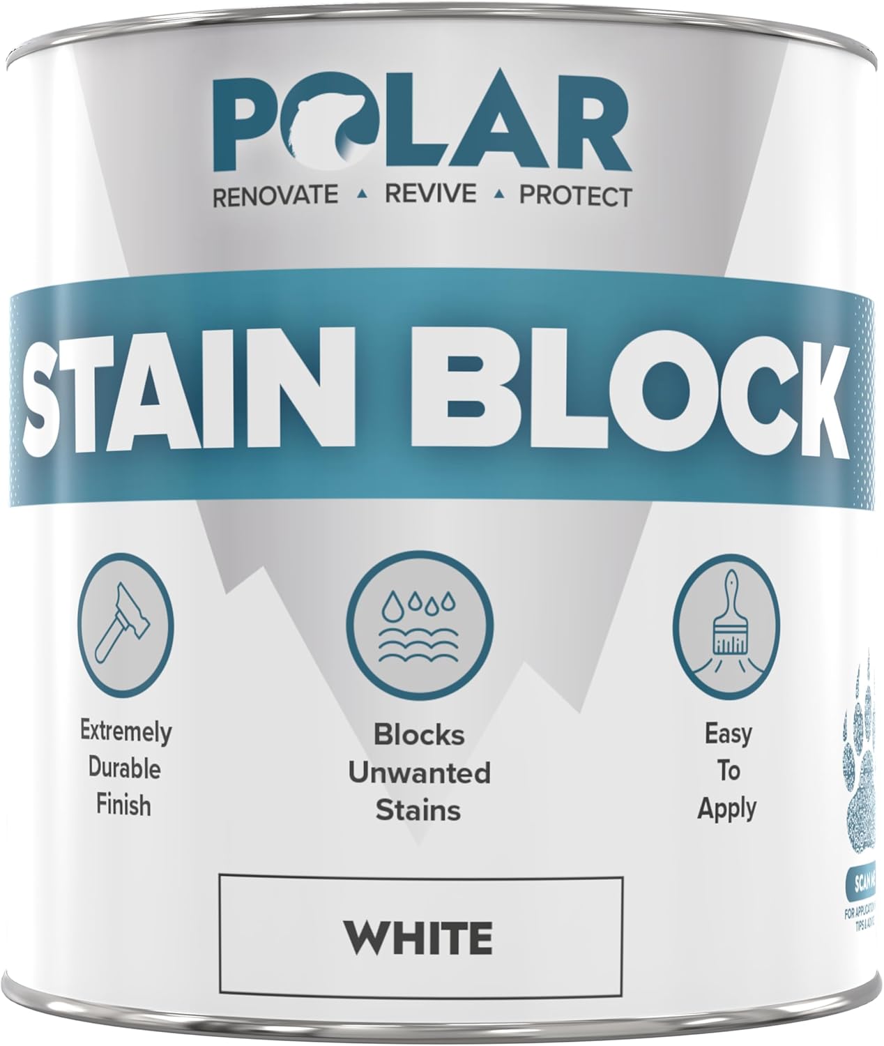Polar Stain Block Paint - Satin White - 1 Litre - Ideal for All Interior Wood Su...