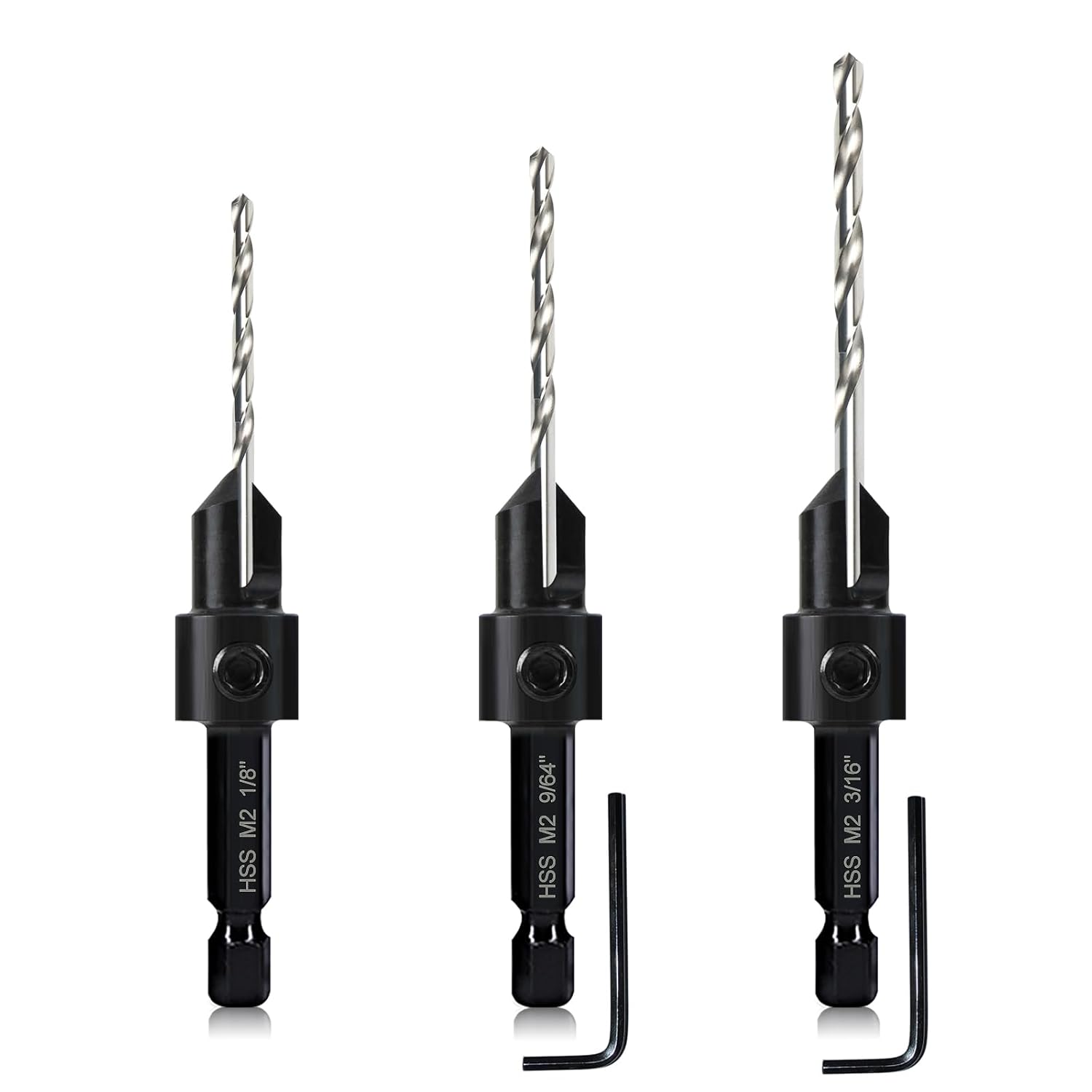 3-pc Countersink Drill Bit Set #10#12#16, 3in1 Woodworking Counterbore Hole Saw...