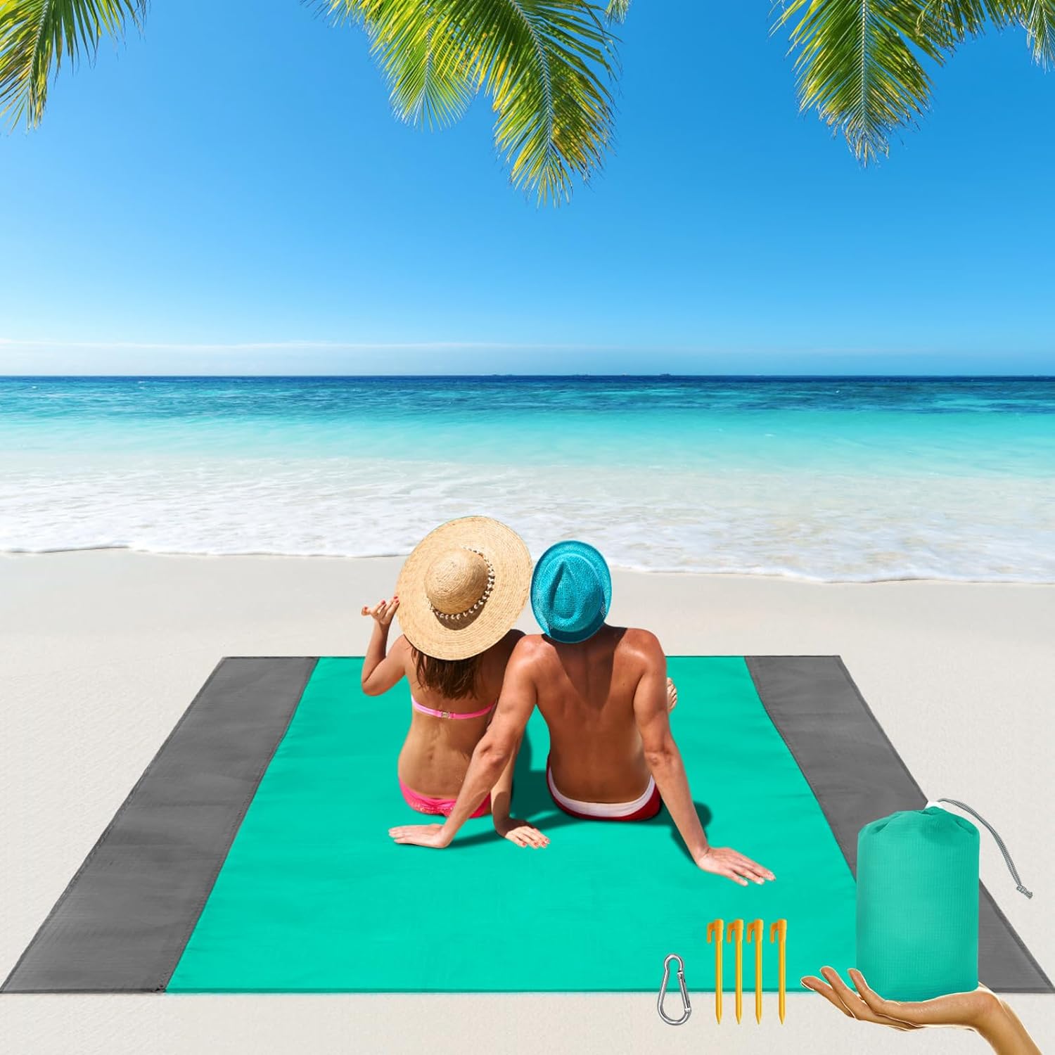 NABIYE Beach Blanket, 108''*96''(274 * 243cm) Waterproof Sandproof Picnic Blanke...
