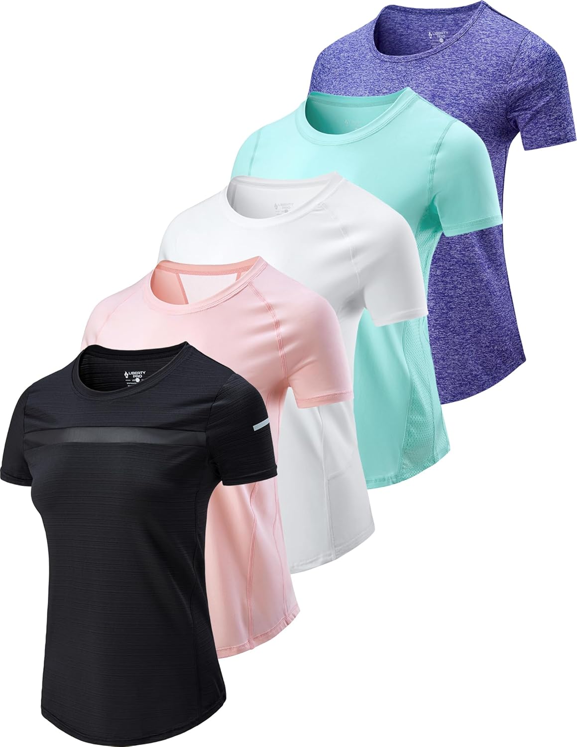 5 Pack: Womens Dry Fit Workout Shirts, Short Sleeve Athletic Gym Tshirts, Ladies...