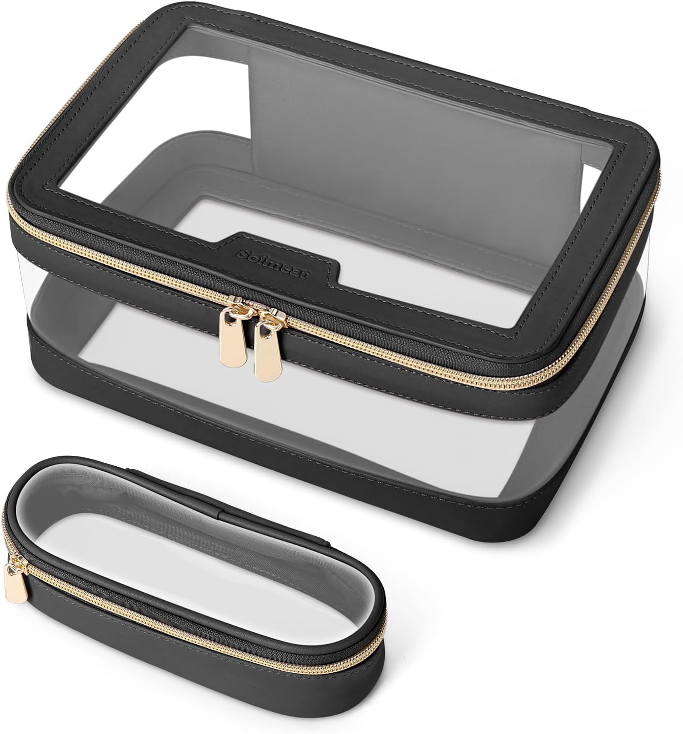 Travel Clear Makeup Bag with Makeup Brush Bag, Leather Makeup Case Toiletry Bag,...