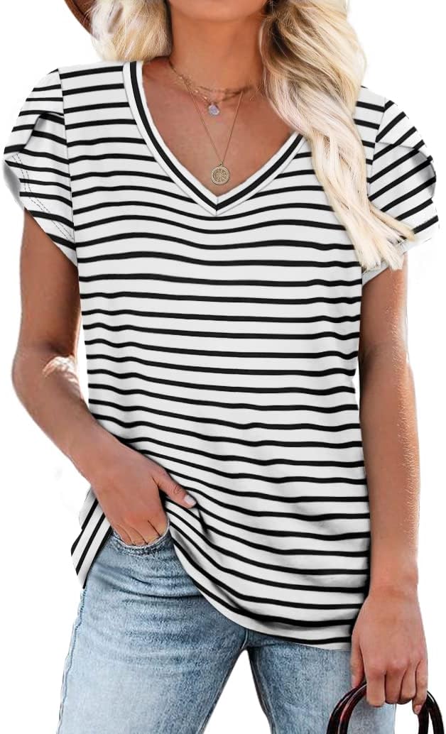 WIHOLL Womens Tops, Special Summer Top With V Neck, Super Comfortable Petal Slee...