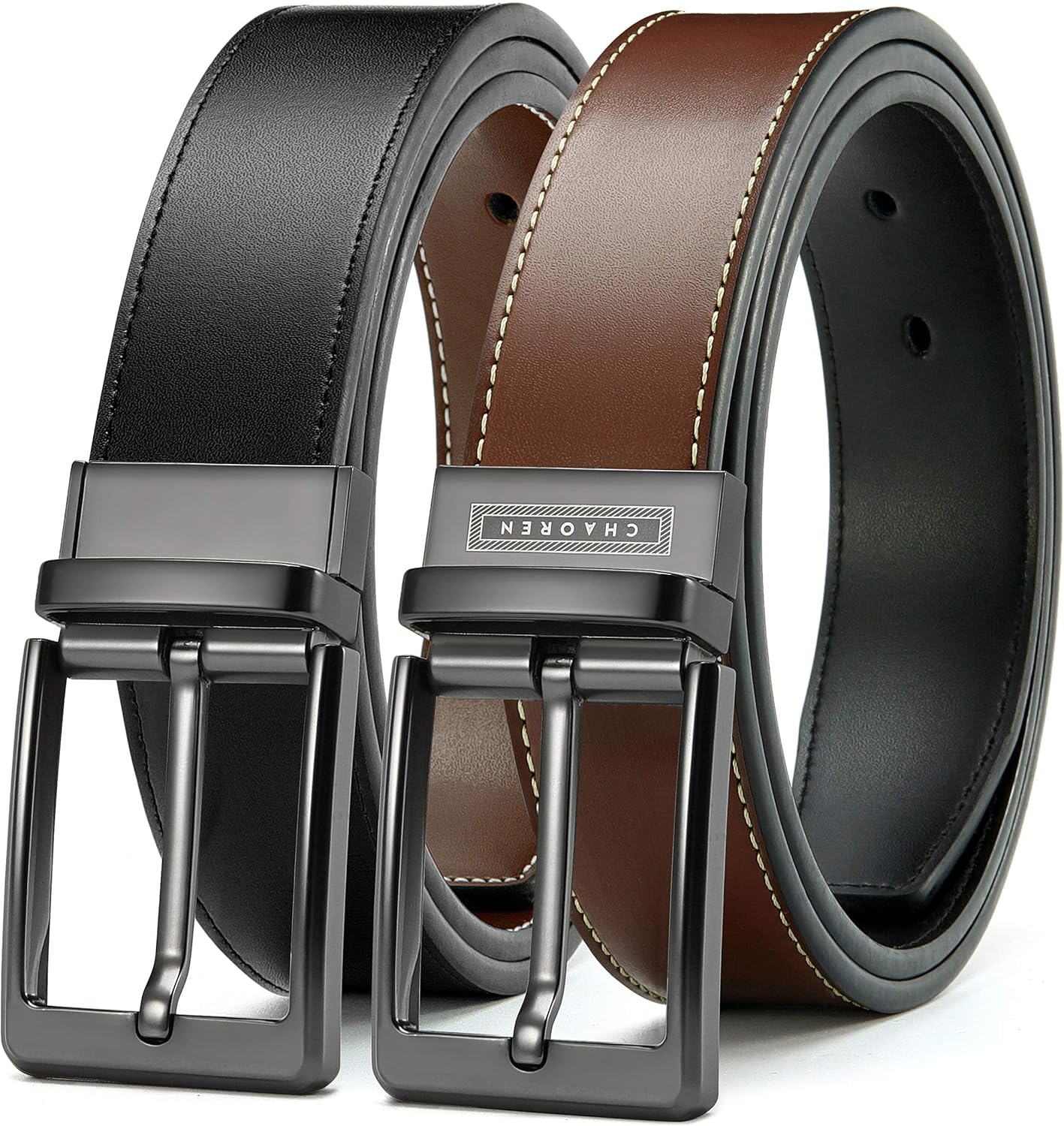 CHAOREN Belts for Men - Reversible Mens Leather Belt 1 3/8" Black & Brown for Tr...