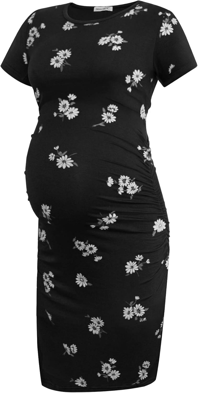 Smallshow Women's Short Sleeve Maternity Dress Ruched Pregnancy Clothes Medium B...
