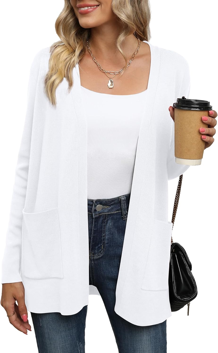 Yommay Cardigan for Women Loose Casual Lightweight Ladies Long Sleeve V-Neck Kni...