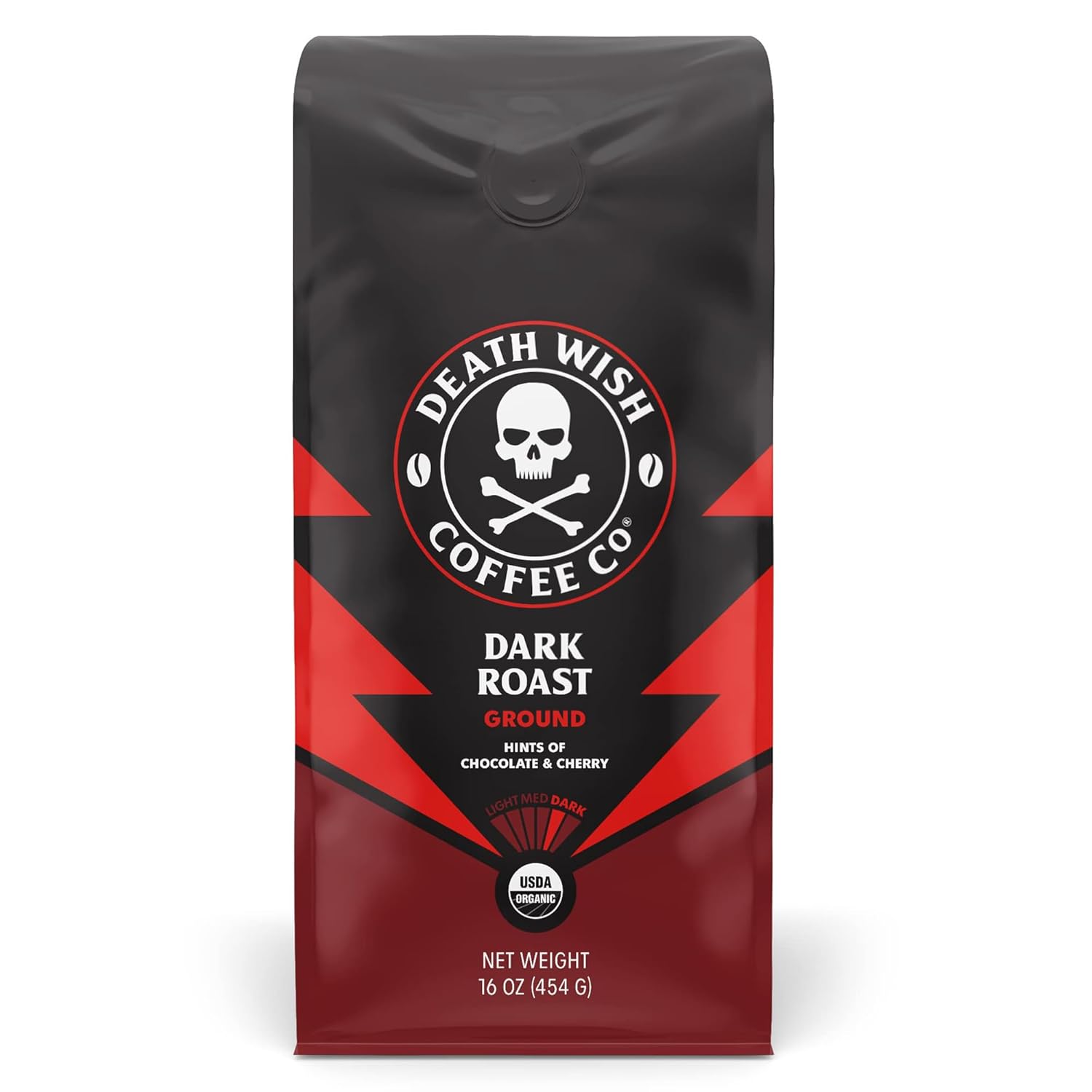 Death Wish Coffee Co., Organic and Fair Trade Dark Roast Ground Coffee, 16 oz Da...