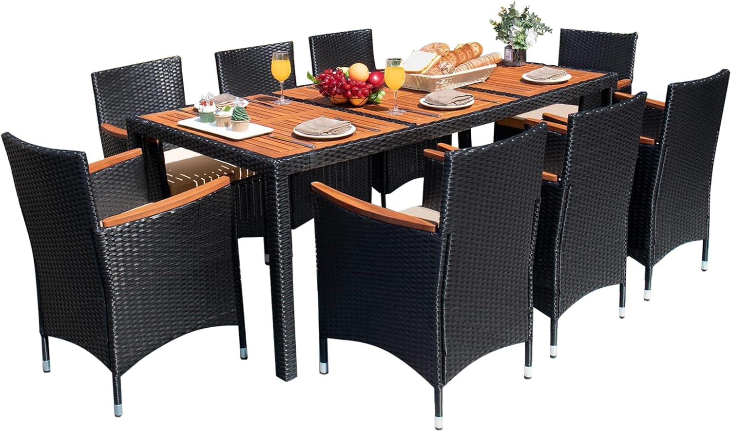 Devoko Outdoor Patio Dining Sets 9 Pieces Wicker Outdoor Dining Table and Chairs...
