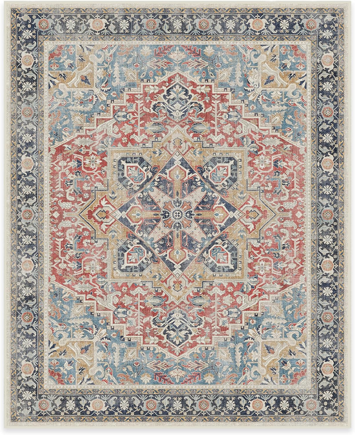 RUGGABLE Kamran Washable Rugs 8x10 - Non Slip, Vintage Machine Washable Area Rug...