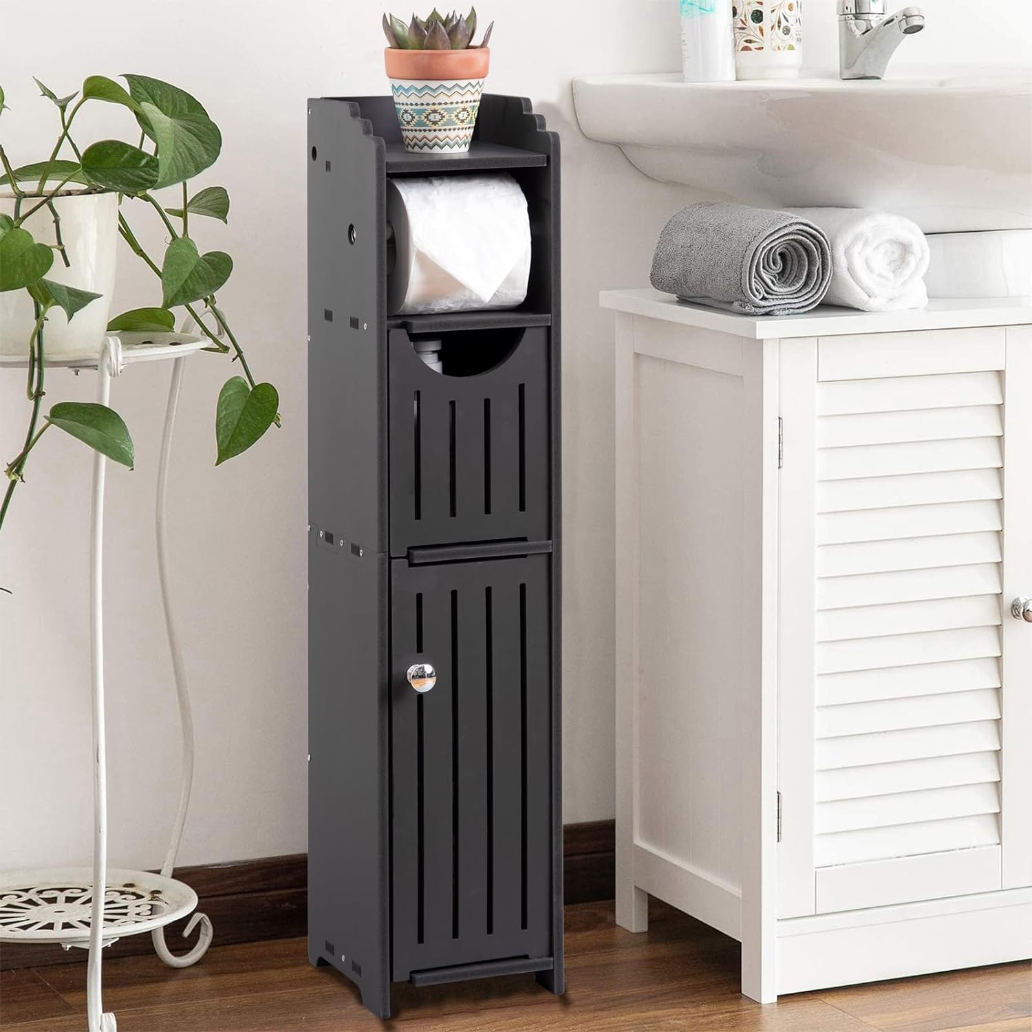 AOJEZOR Bathroom Storage Cabinet: Toilet Paper Holder Fit for Mega Roll - Matte...