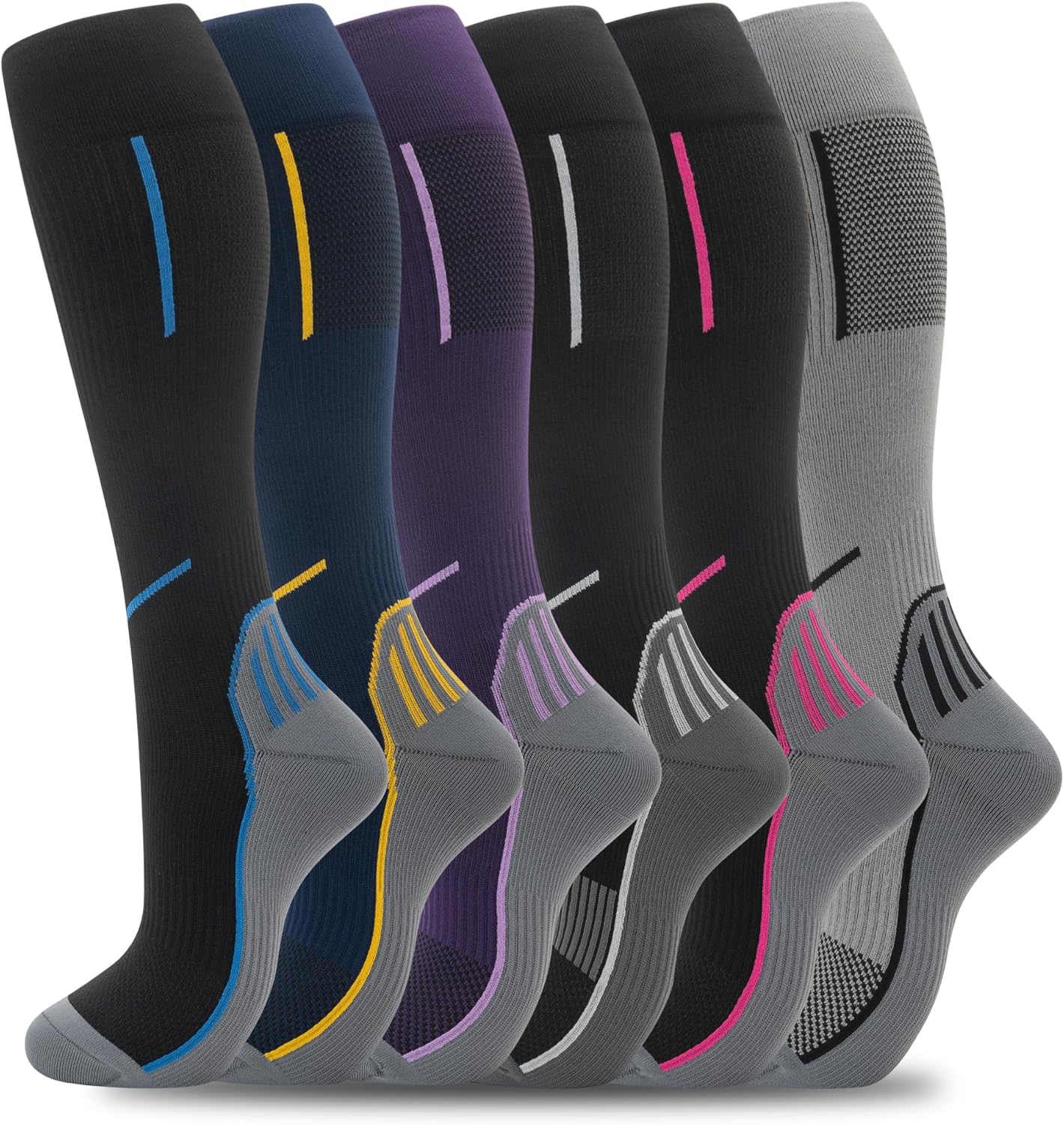 fenglaoda Compression Socks Women Men 6 Pairs, Knee High Best Support Circulatio...